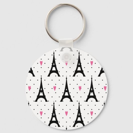 Eiffel Tower Polka Dots & Hearts Pattern Sleutelhanger (Voorkant)