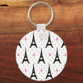 Eiffel Tower Polka Dots & Hearts Pattern Sleutelhanger (Voorkant)