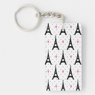 Eiffel Tower Polka Dots & Hearts Pattern Sleutelhanger