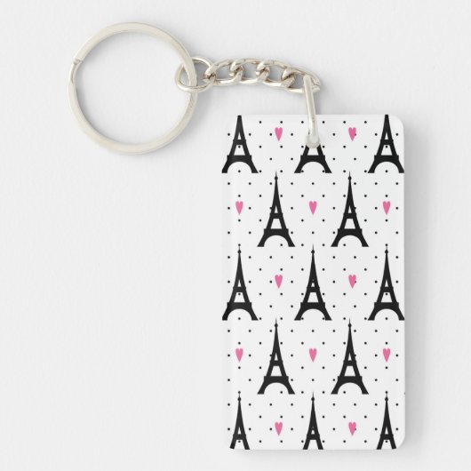 Eiffel Tower Polka Dots & Hearts Pattern Sleutelhanger (Voorkant)