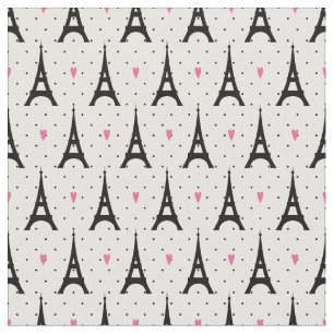 Eiffel Tower Polka Dots & Hearts Pattern Stof