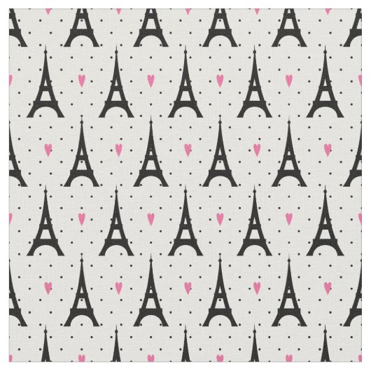 Eiffel Tower Polka Dots & Hearts Pattern Stof (Close Up)