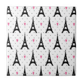 Eiffel Tower Polka Dots & Hearts Pattern Tegeltje (Voorkant)