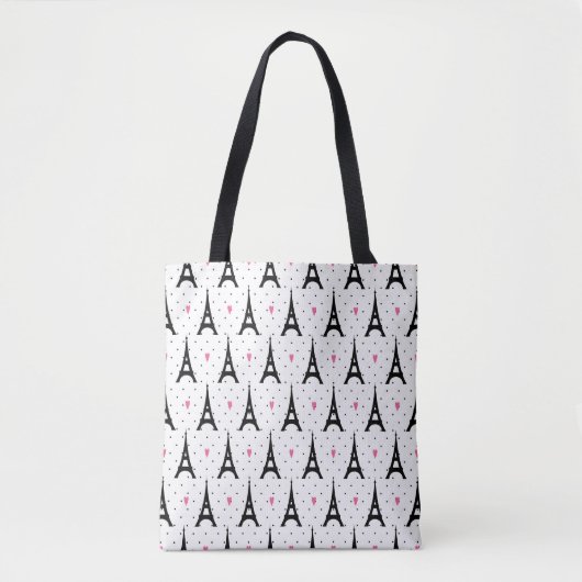 Eiffel Tower Polka Dots & Hearts Pattern Tote Bag (Voorkant)