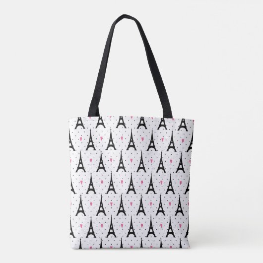 Eiffel Tower Polka Dots & Hearts Pattern Tote Bag (Achterkant)