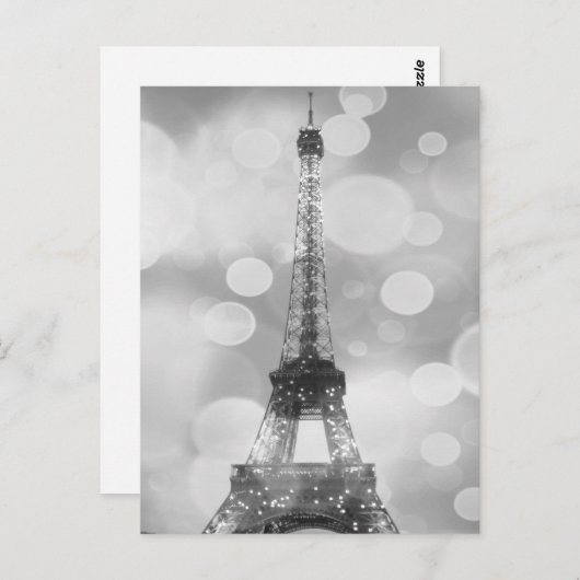 Eiffel Tower Post Card, zwart-wit, verticaal Briefkaart (Voorkant / Achterkant)