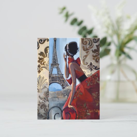 Eiffel Tower, Red Dress, Laten we gaan Briefkaart (Staand voorkant)