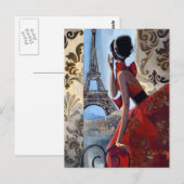 Eiffel Tower, Red Dress, Laten we gaan Briefkaart (Voorkant / Achterkant)