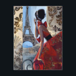 Eiffel Tower, Red Dress, Laten we gaan Briefkaart<br><div class="desc">Een van Trish's favoriete steden,  Parijs! Trish schildert met speelse kleuren,  texturen en scènes die retro  zijn in dit schilderij. Ook verkrijgbaar als een 24"x24" limited edition canvas giclée print met een prijs van $450 (Eerste Limited Edition Print — editie van 350).</div>