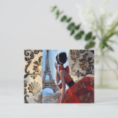 Eiffel Tower, Red Dress, Laten we gaan Briefkaart (Staand voorkant)