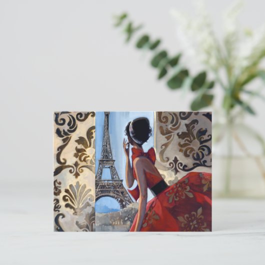 Eiffel Tower, Red Dress, Laten we gaan Briefkaart (Staand voorkant)
