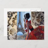 Eiffel Tower, Red Dress, Laten we gaan Briefkaart (Voorkant / Achterkant)