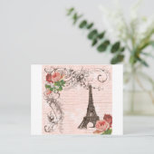 Eiffel Tower Red & Roze Rose Briefkaart (Staand voorkant)