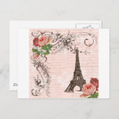 Eiffel Tower Red & Roze Rose Briefkaart (Voorkant / Achterkant)