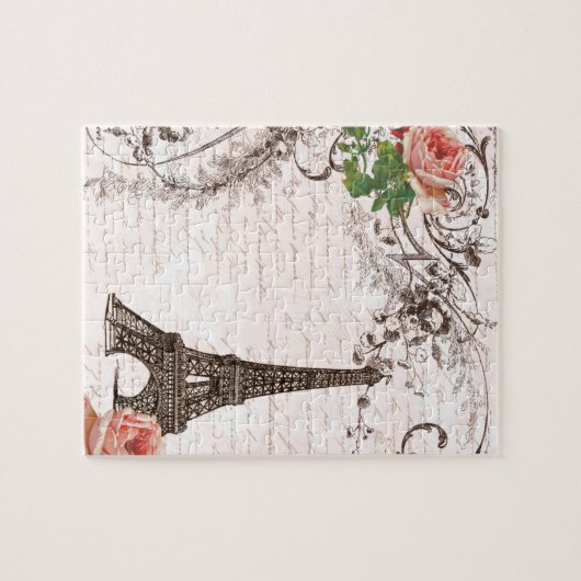 Eiffel Tower Red & Roze Rose Legpuzzel (Horizontaal)
