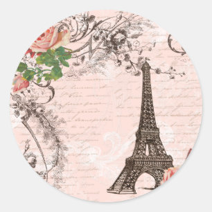 Eiffel Tower Red & Roze Rose Ronde Sticker
