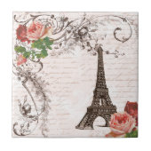 Eiffel Tower Red & Roze Rose Tegeltje (Voorkant)
