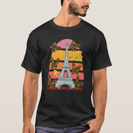 Eiffel Tower Retro Butterfly Paris Hearts France L T-shirt (Voorkant)