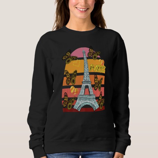Eiffel Tower Retro Butterfly Paris Hearts France L Trui (Voorkant)