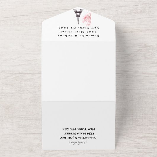 Eiffel Tower Romantic Paris Rustic Modern Wedding All In One Uitnodiging (Buitenkant)