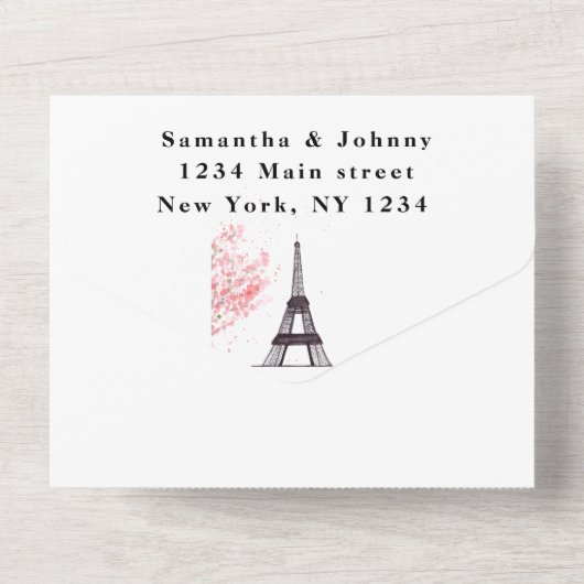 Eiffel Tower Romantic Paris Rustic Modern Wedding All In One Uitnodiging (Achterkant)