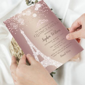 Eiffel Tower Roos Gold Sparkle Quinceañera Kaart