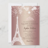 Eiffel Tower Roos Gold Sparkle Quinceañera Kaart (Voorkant)