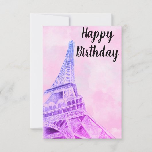 Eiffel Tower Roze Happy Birthday-postkaart Bedankkaart (Voorkant)
