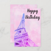 Eiffel Tower Roze Happy Birthday-postkaart Bedankkaart (Voorkant / Achterkant)