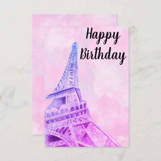 Eiffel Tower Roze Happy Birthday-postkaart Bedankkaart (Voorkant / Achterkant)