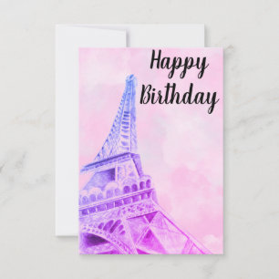 Eiffel Tower Roze Happy Birthday-postkaart Bedankkaart