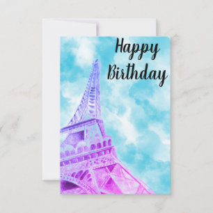 Eiffel Tower Roze Happy Birthday-postkaart Bedankkaart