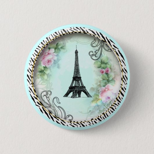 Eiffel Tower roze rozen en Zebra Print Ronde Button 5,7 Cm (Voorkant)