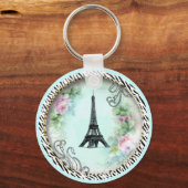 Eiffel Tower roze rozen en Zebra Print Sleutelhanger (Voorkant)