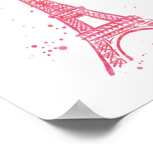 Eiffel Tower roze waterverf print poster (Hoek)