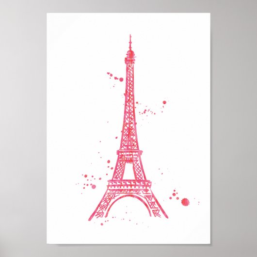 Eiffel Tower roze waterverf print poster (Voorkant)