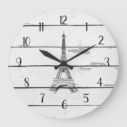 Eiffel Tower Rustic Shiplap Farmhouse Decor Grote Klok (Voorkant)