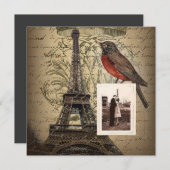 eiffel tower - scripts vintonage - bruiloft kaart (Voorkant / Achterkant)