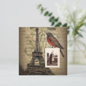 eiffel tower - scripts vintonage - bruiloft kaart (Staand voorkant)