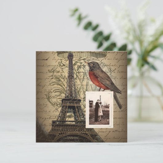 eiffel tower - scripts vintonage - bruiloft kaart (Staand voorkant)
