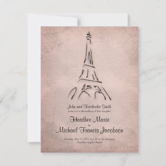 Eiffel Tower Sepia Wedding Kaart (Voorkant)