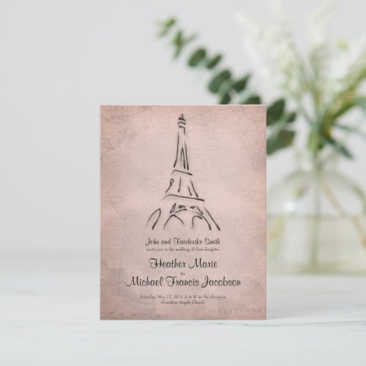  Eiffel Tower Sepia Wedding Kaart (Staand voorkant)