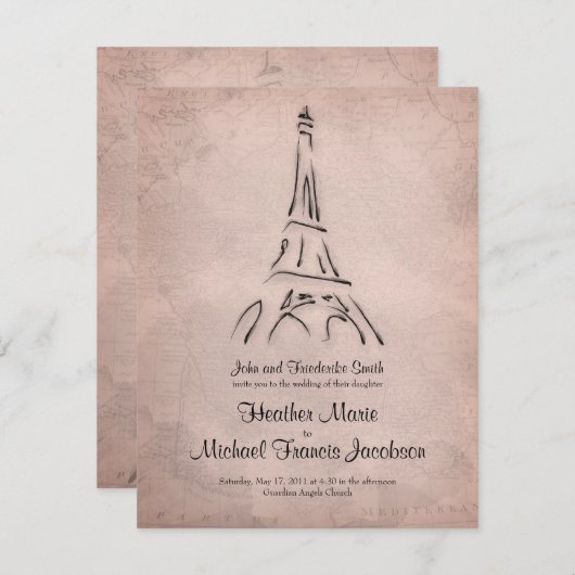 Eiffel Tower Sepia Wedding Kaart (Voorkant / Achterkant)