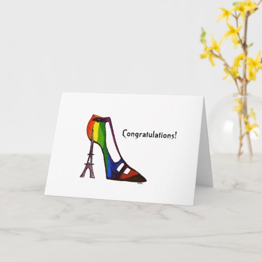 Eiffel Tower Shoe-kaart - Gefeliciteerd Kaart (Gele Bloem)