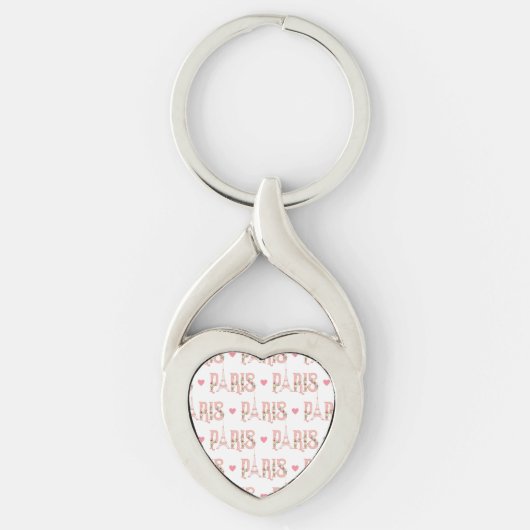 Eiffel Tower Silhouette Paris Flowers French Heart Sleutelhanger (Voorkant)