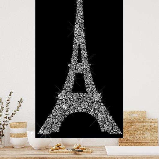 Eiffel Tower Silver Gray Swarovski Crystals Paris Poster (Keuken)