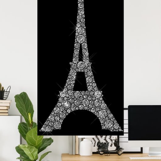 Eiffel Tower Silver Gray Swarovski Crystals Paris Poster (Thuiskantoor)
