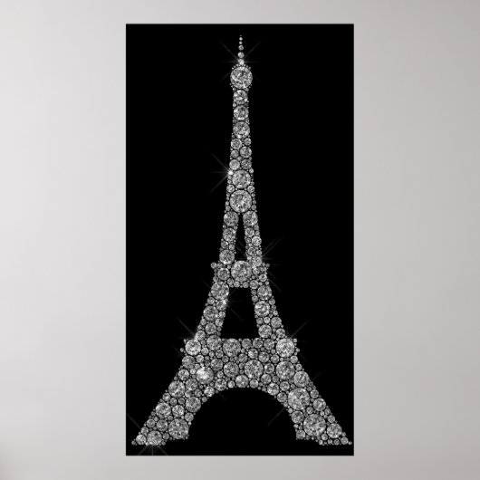 Eiffel Tower Silver Gray Swarovski Crystals Paris Poster (Voorkant)