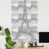 Eiffel Tower Silver Gray Swarovski Crystals Paris Poster (Thuiskantoor)