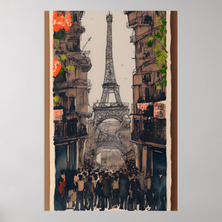 Eiffel Tower Sketch | Minimale parisiaanse kunst Poster